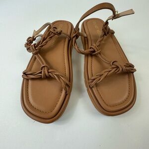 STUART WEITZMAN Calypso Braided Leather Slingback Platform Sandals Brown 11 41.5